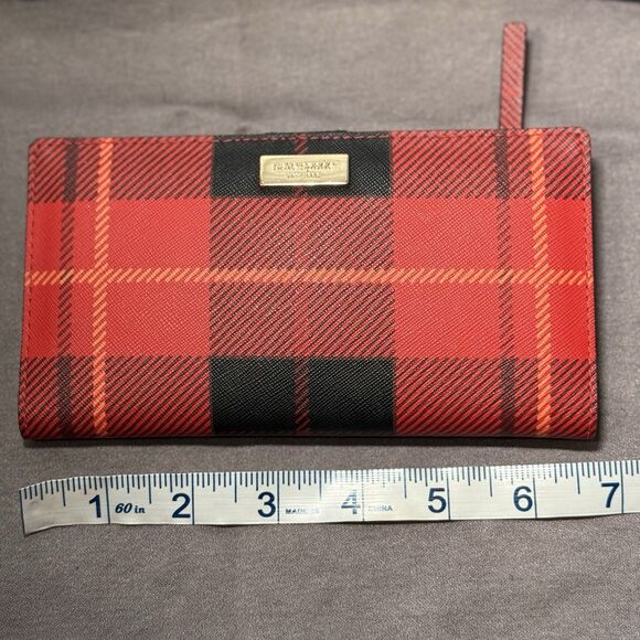 Kate Spade Classic Red Black Plaid Bifold Wallet With Coin Purse and Card Holder - Picture 11 of 12